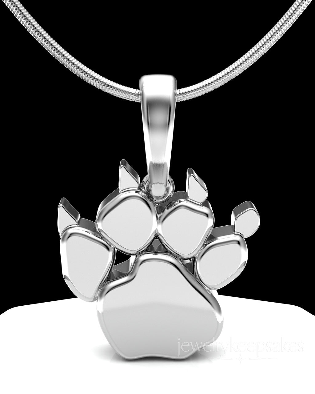 Solid 14k White Gold Paw Permanently Sealed Waterproof Cremation Pendant