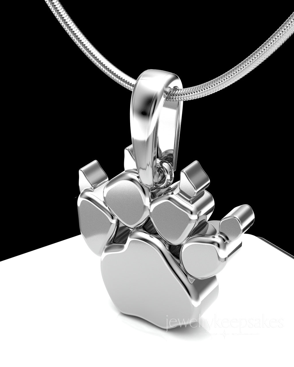 Solid 14k White Gold Paw Permanently Sealed Waterproof Cremation Pendant