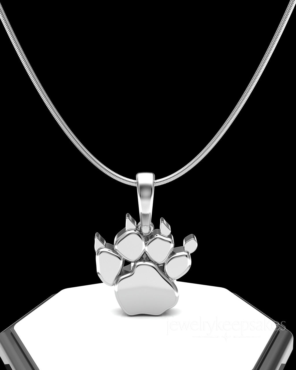 Solid 14k White Gold Paw Permanently Sealed Waterproof Cremation Pendant