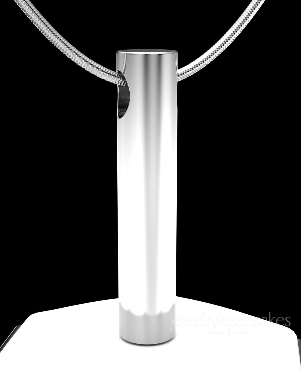 Solid 14k White Gold Long Cylinder Permanently Sealed Waterproof Cremation Pendant