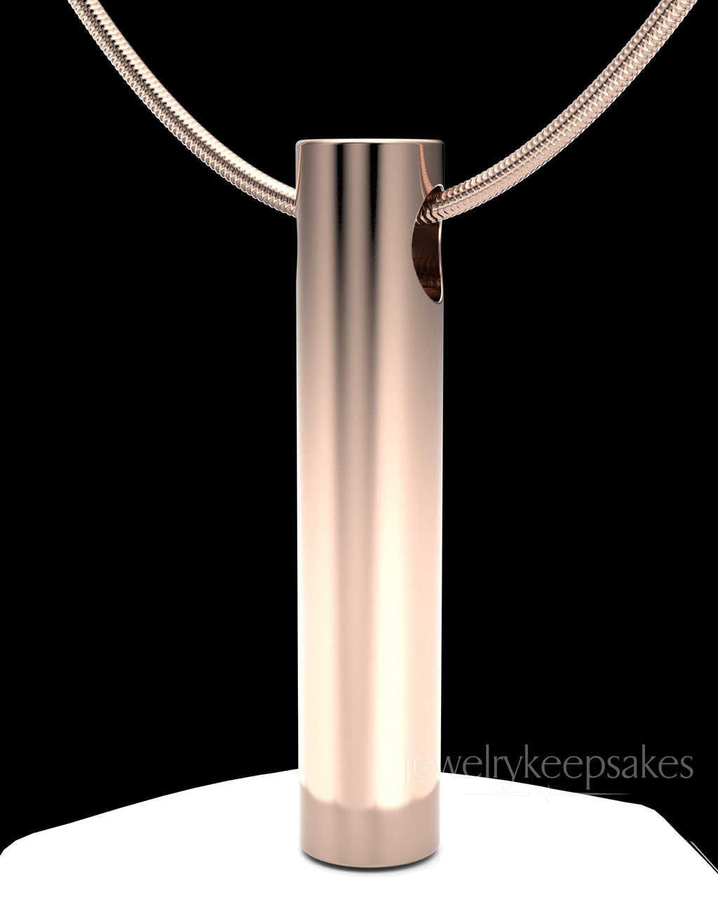 Solid 14K Rose Gold Long Cylinder Permanently Sealed Waterproof Cremation Pendant