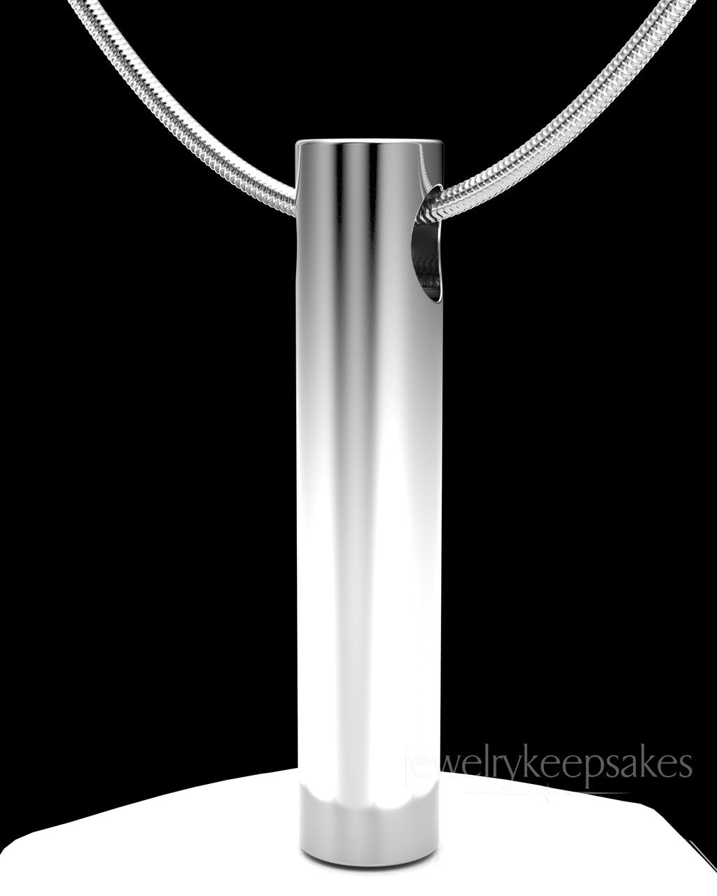 Solid 14k White Gold Long Cylinder Permanently Sealed Waterproof Cremation Pendant