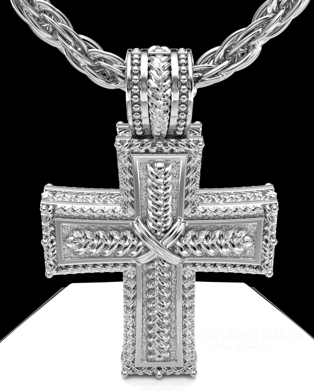 Solid 14k White Gold Inset Cross Permanently Sealed Waterproof Cremation Pendant