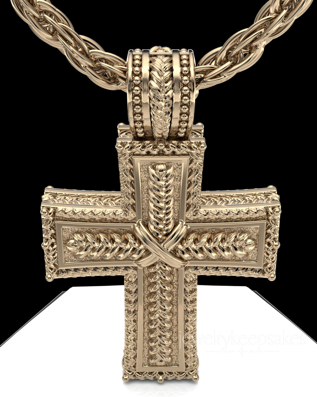 Solid 14k Gold Inset Cross Permanently Sealed Waterproof Cremation Pendant