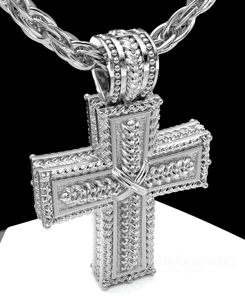 Solid 14k White Gold Inset Cross Permanently Sealed Waterproof Cremation Pendant