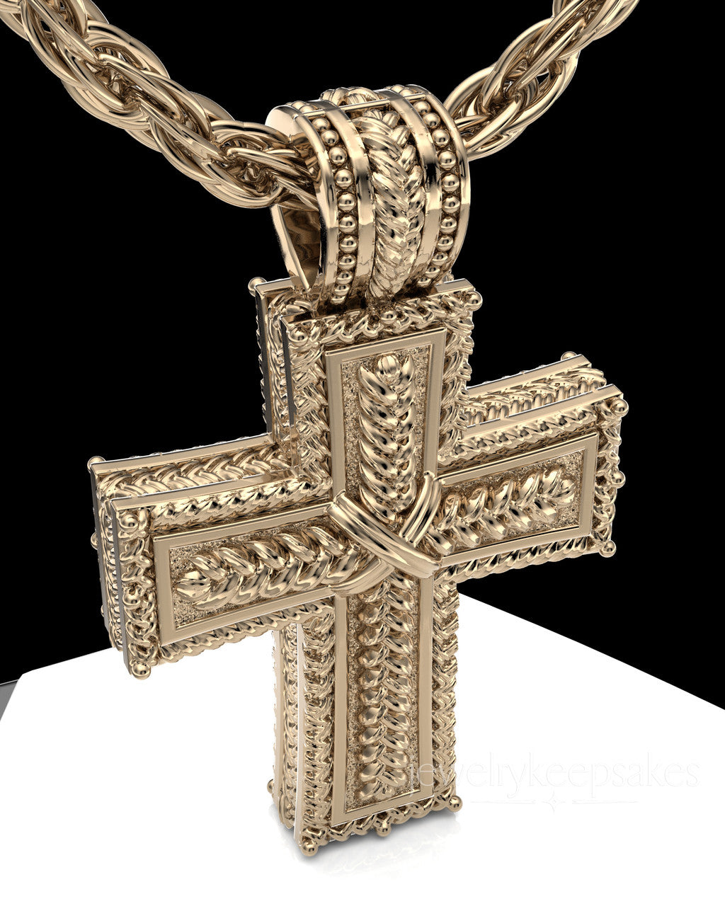 Solid 14k Gold Inset Cross Permanently Sealed Waterproof Cremation Pendant