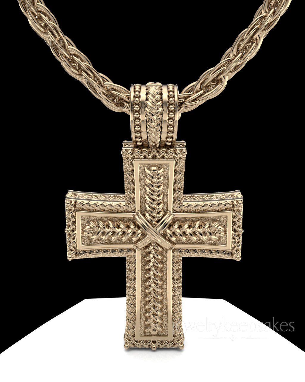 Solid 14k Gold Inset Cross Permanently Sealed Waterproof Cremation Pendant