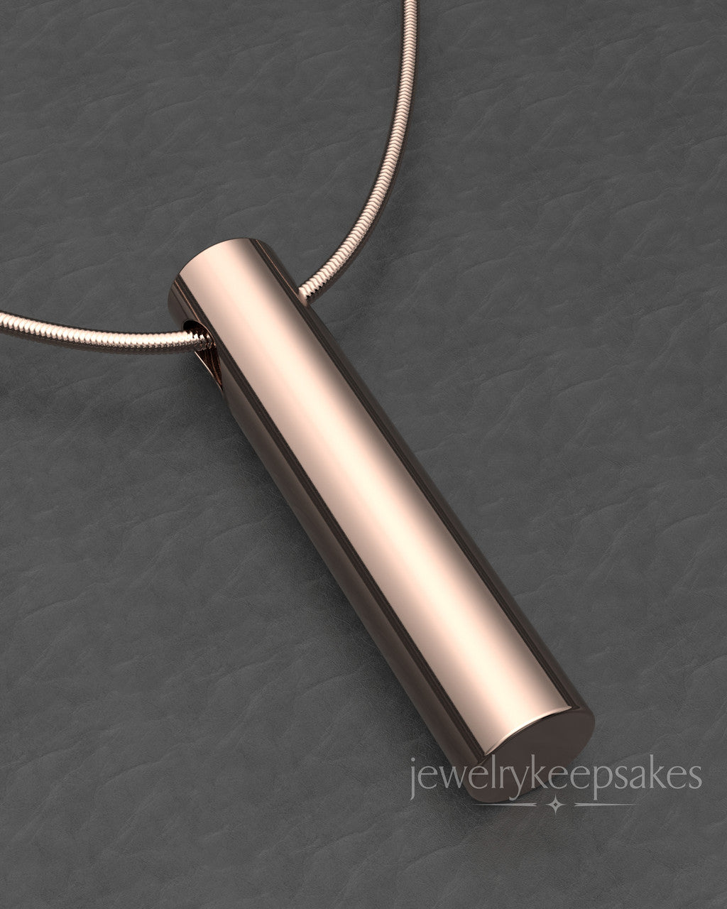 Solid 14K Rose Gold Long Cylinder Permanently Sealed Waterproof Cremation Pendant