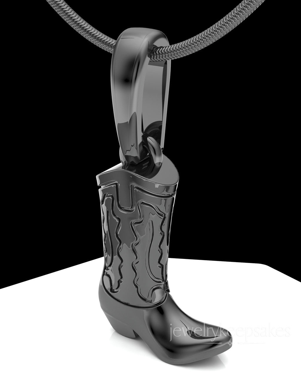 Black Plated Cowboy Boot Permanently Sealed Waterproof Cremation Pendant
