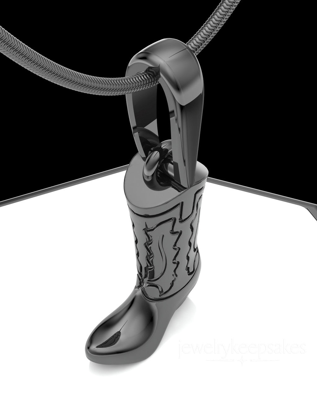 Black Plated Cowboy Boot Permanently Sealed Waterproof Cremation Pendant