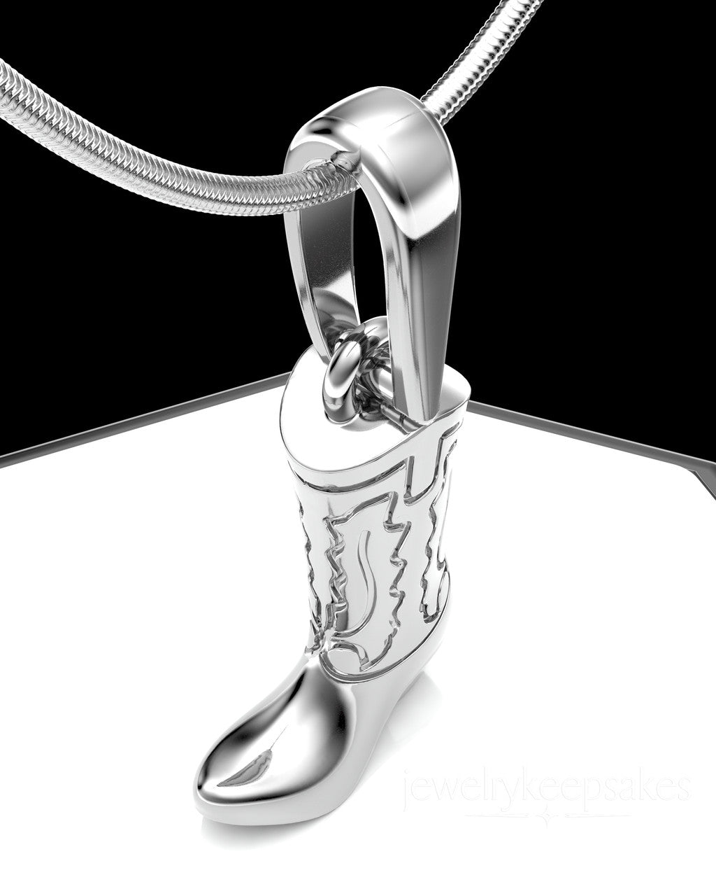 Solid 14k White Gold Cowboy Boot Permanently Sealed Waterproof Cremation Pendant
