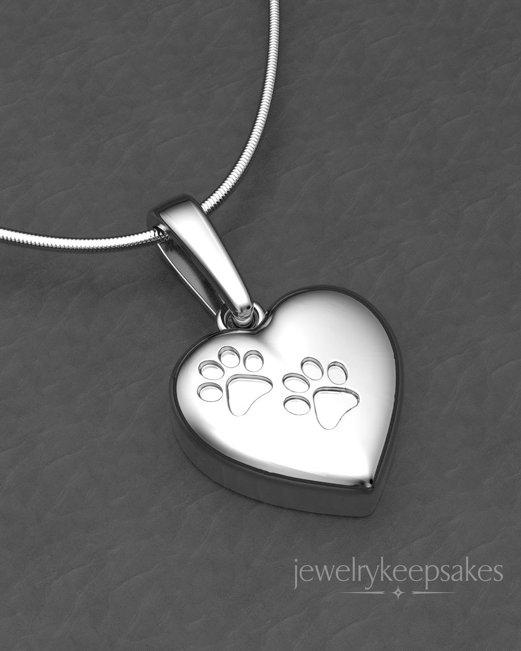 Solid 14k White Gold Heart with Paws Permanently Sealed Waterproof Cremation Pendant