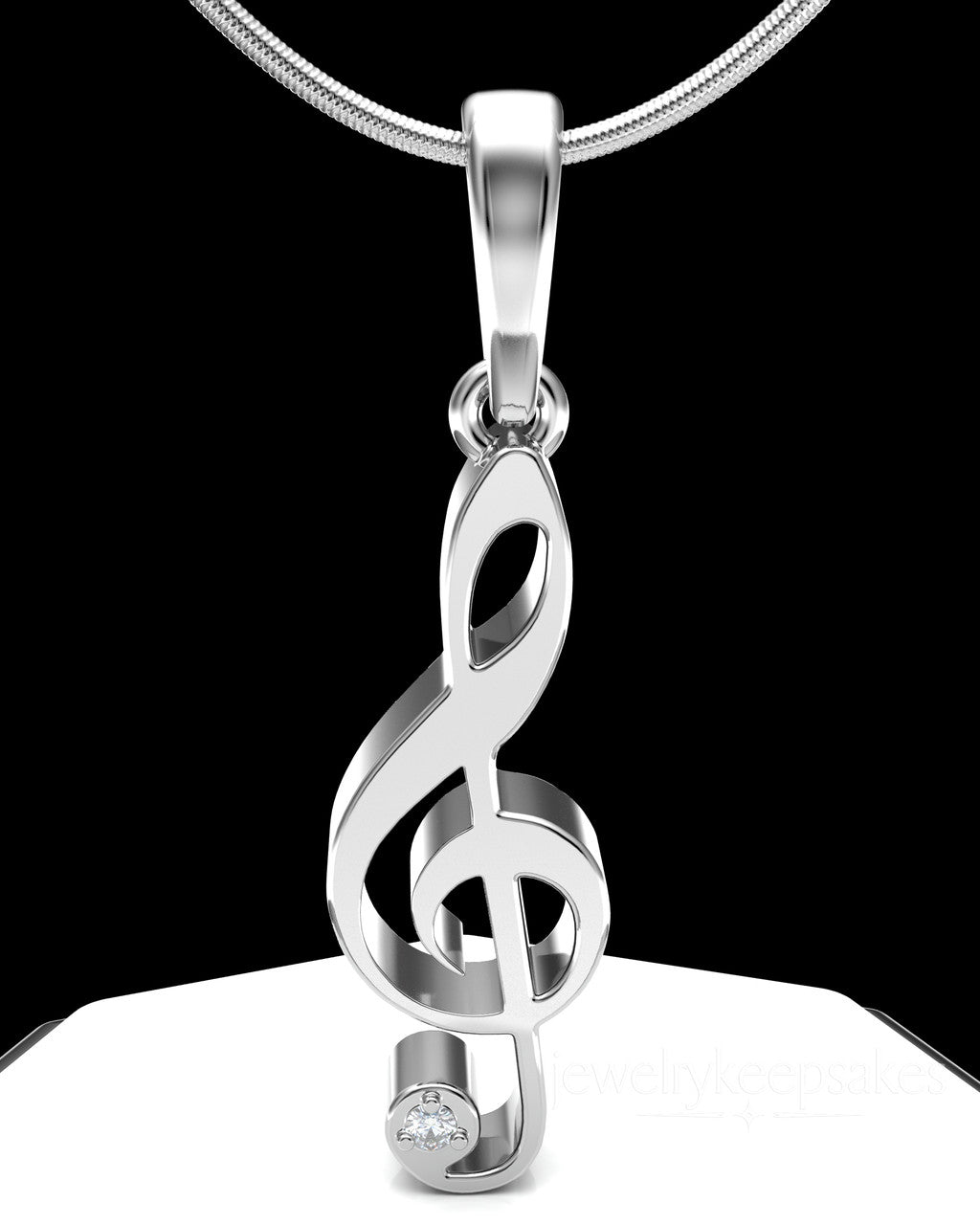 Solid 14k White Gold Musical Note Permanently Sealed Waterproof Cremation Pendant