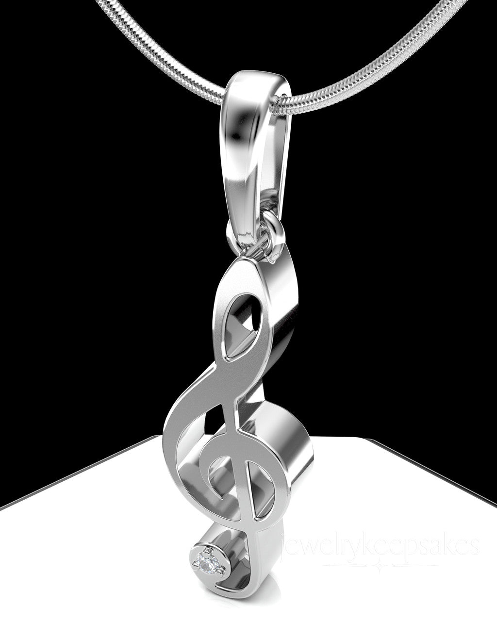 Solid 14k White Gold Musical Note Permanently Sealed Waterproof Cremation Pendant
