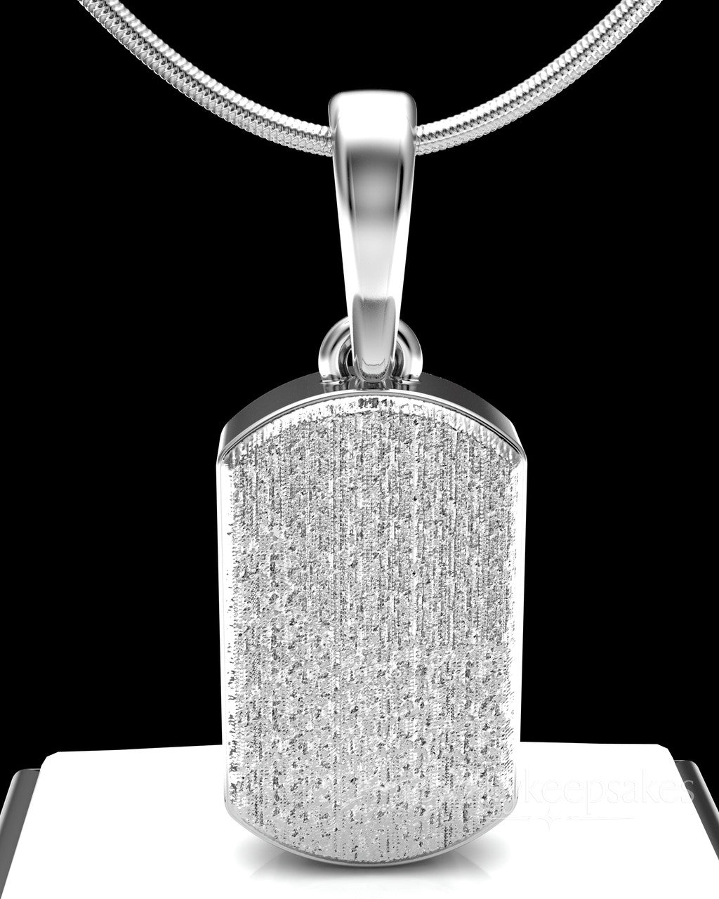 Solid 14k White Gold Textured Dog Tag Permanently Sealed Waterproof Cremation Pendant