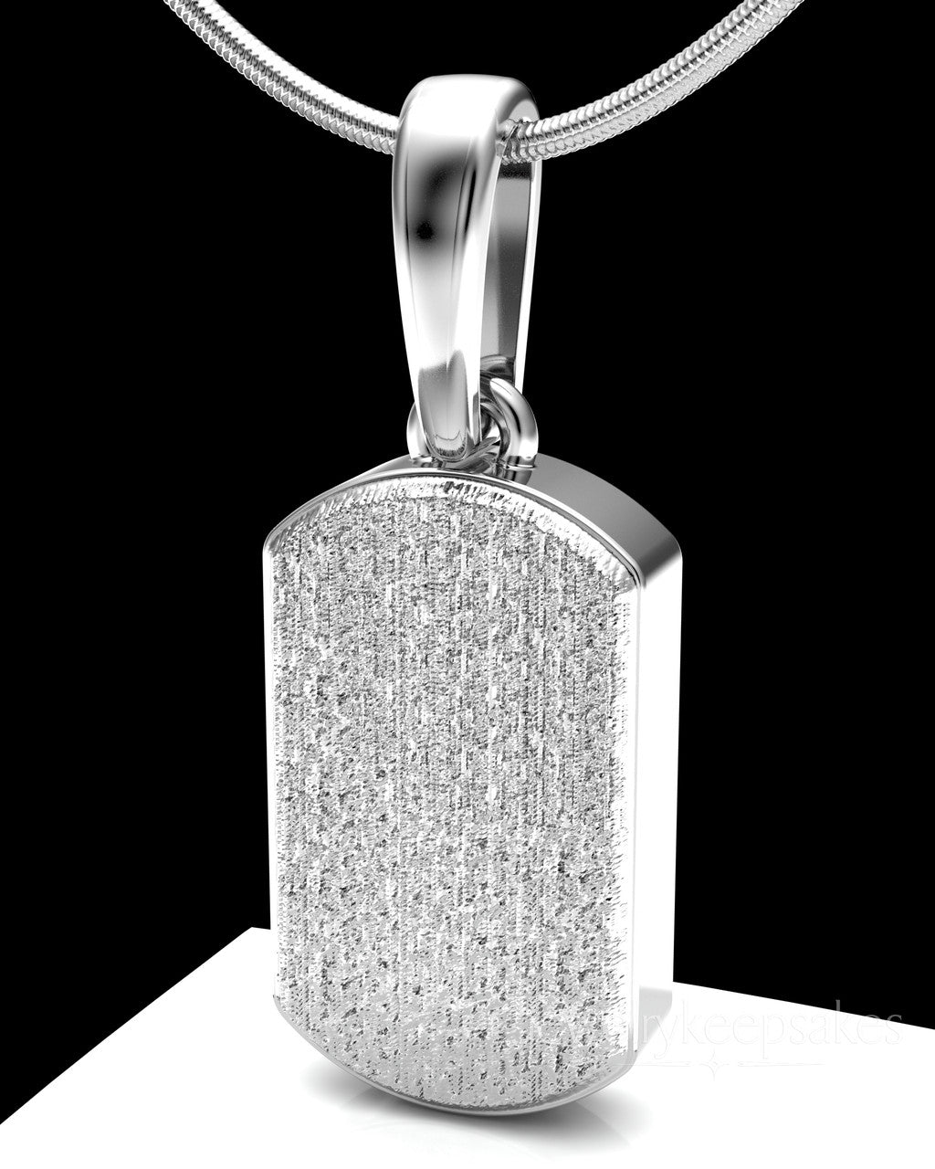 Solid 14k White Gold Textured Dog Tag Permanently Sealed Waterproof Cremation Pendant