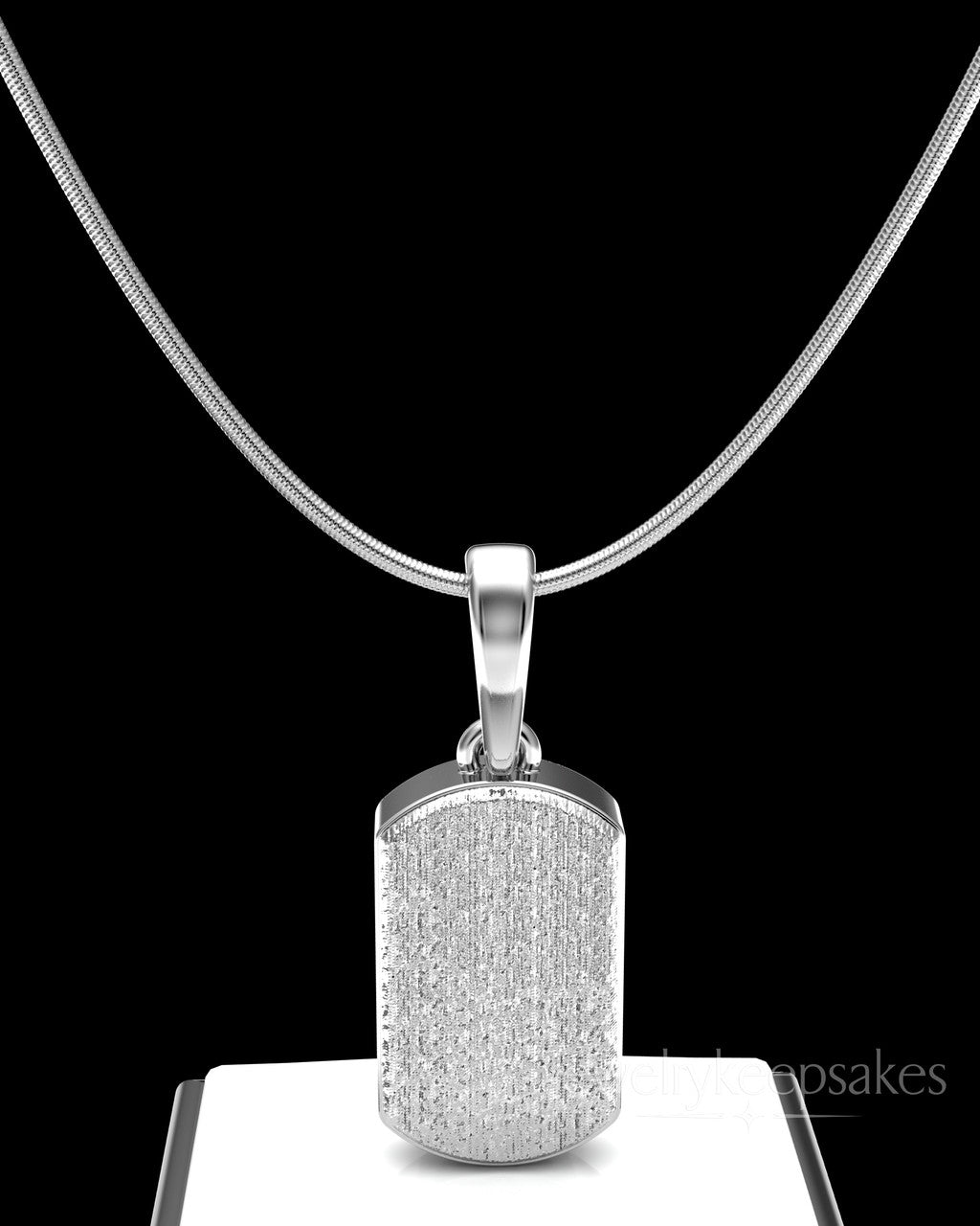 Solid 14k White Gold Textured Dog Tag Permanently Sealed Waterproof Cremation Pendant