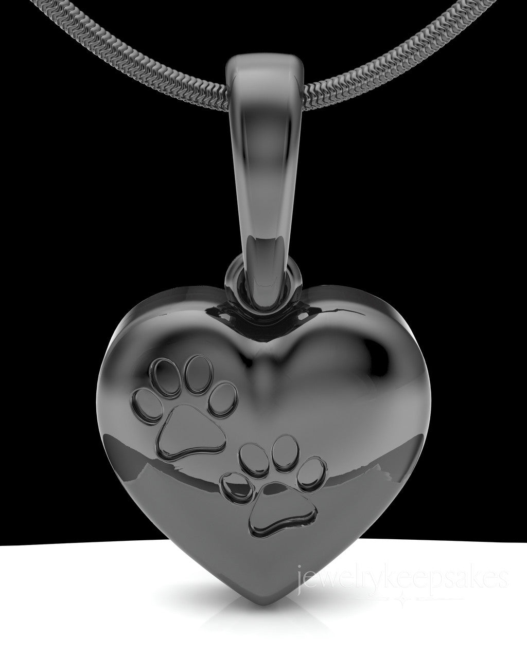 Black Plated Heart with Paws Permanently Sealed Waterproof Cremation Pendant