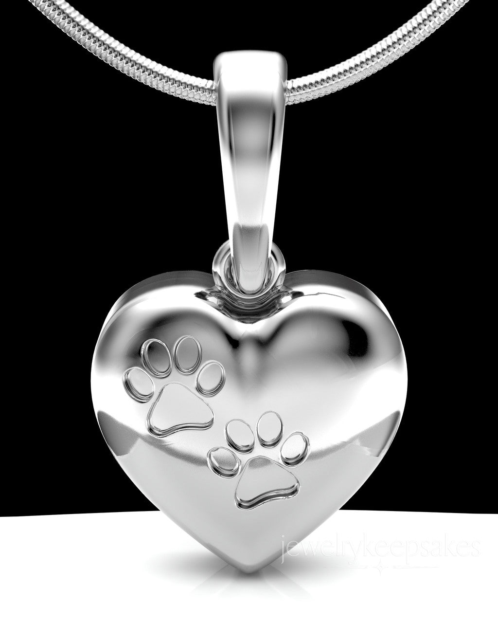 Solid 14k White Gold Heart with Paws Permanently Sealed Waterproof Cremation Pendant