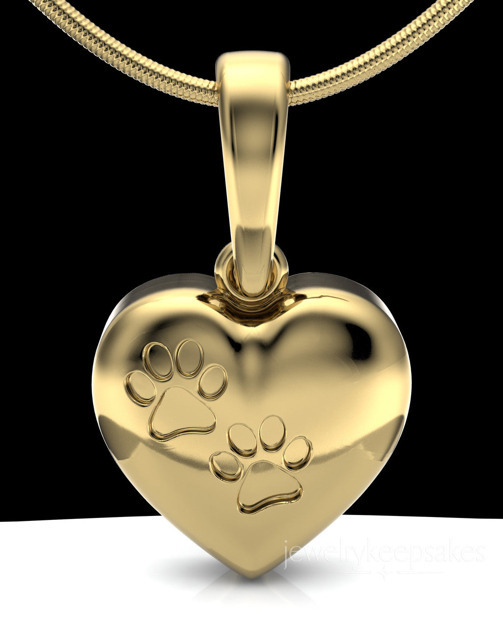 Gold Plated Heart with Paws Permanently Sealed Waterproof Cremation Pendant