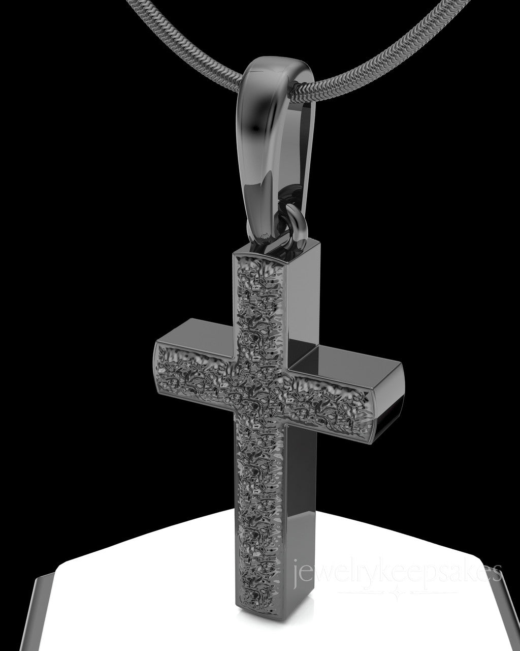 Black Plated Textured Cross Permanently Sealed Waterproof Cremation Pendant