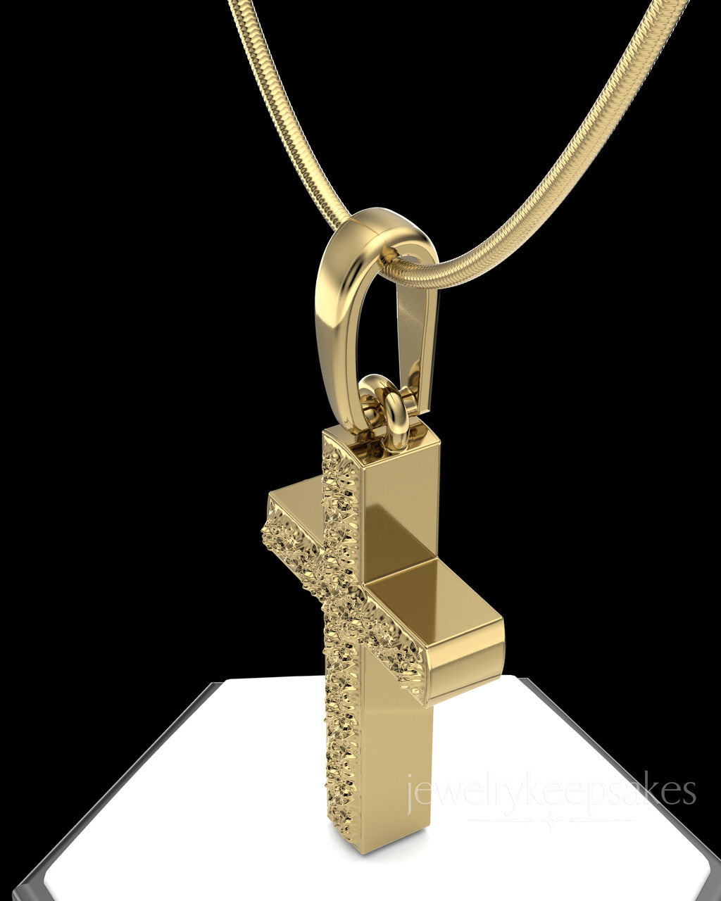 Gold Plated Textured Cross Permanently Sealed Waterproof Cremation Pendant