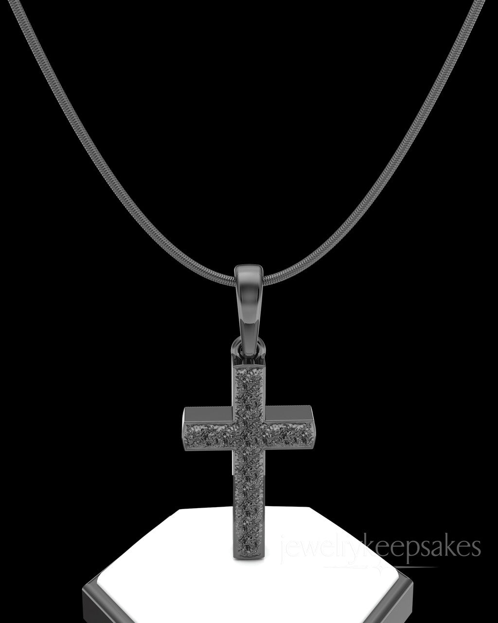 Black Plated Textured Cross Permanently Sealed Waterproof Cremation Pendant