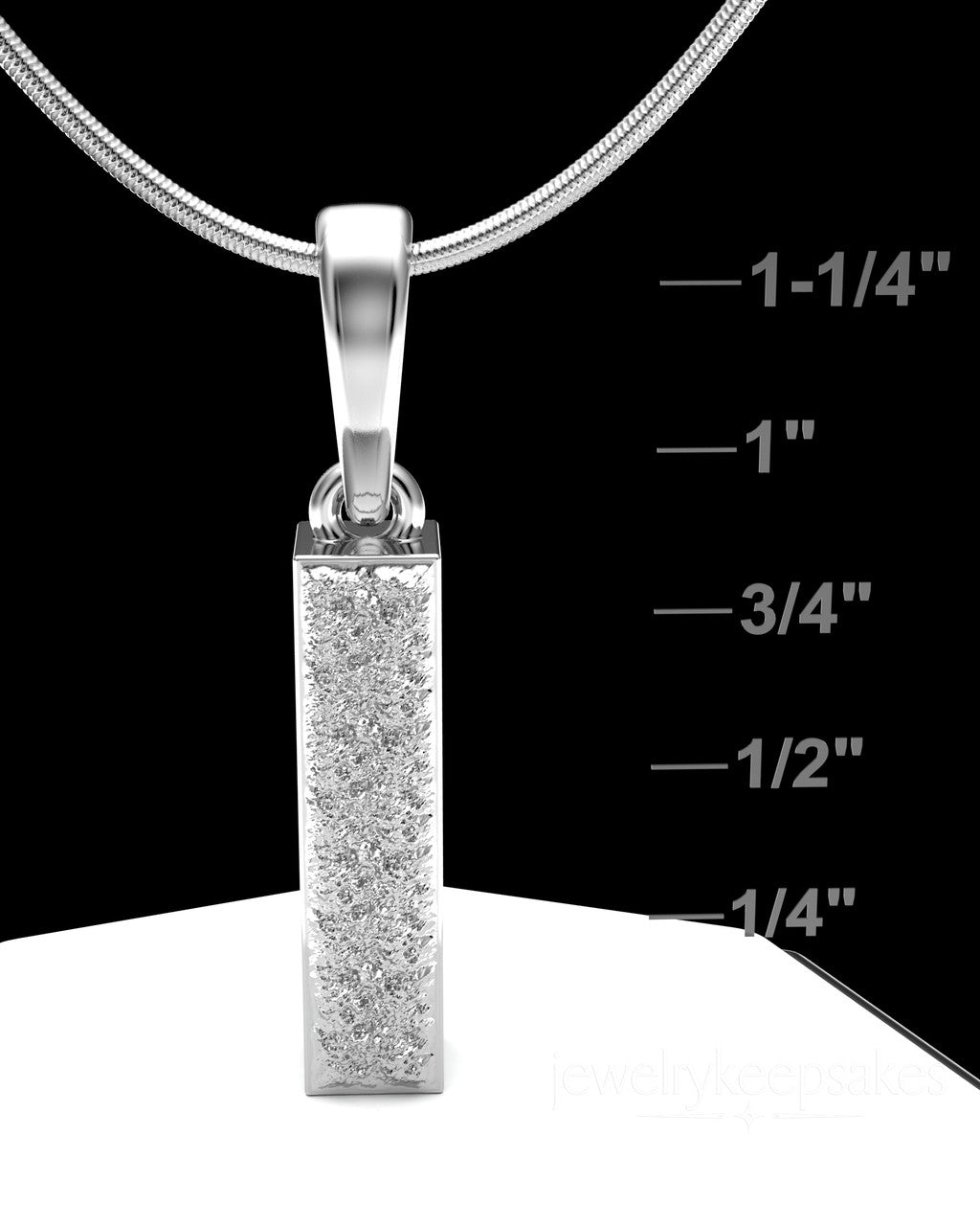 Solid 14k White Gold Textured Rectangle Permanently Sealed Waterproof Cremation Pendant