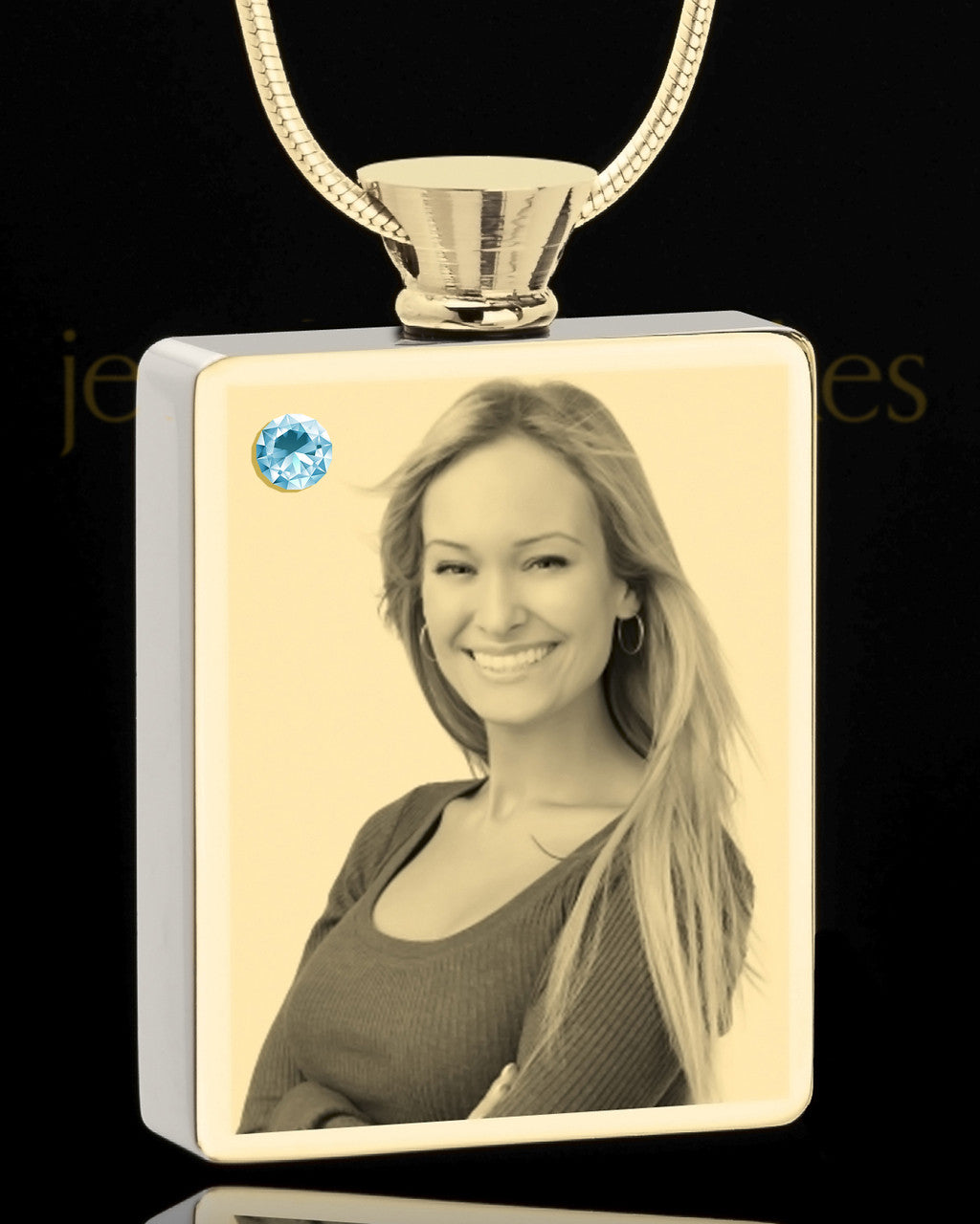 Photo Engraved March Gold Plated Rectangle Cremation Pendant