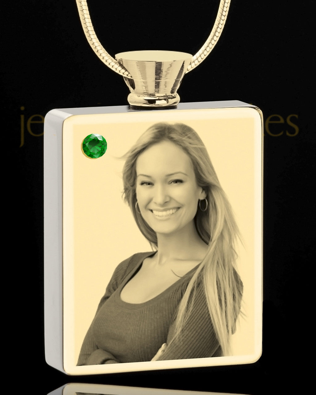 Photo Engraved May Gold Plated Rectangle Cremation Pendant