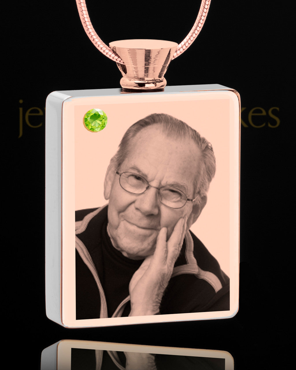 August Rose Gold Plated Photo Engraved Rectangle Cremation Pendant