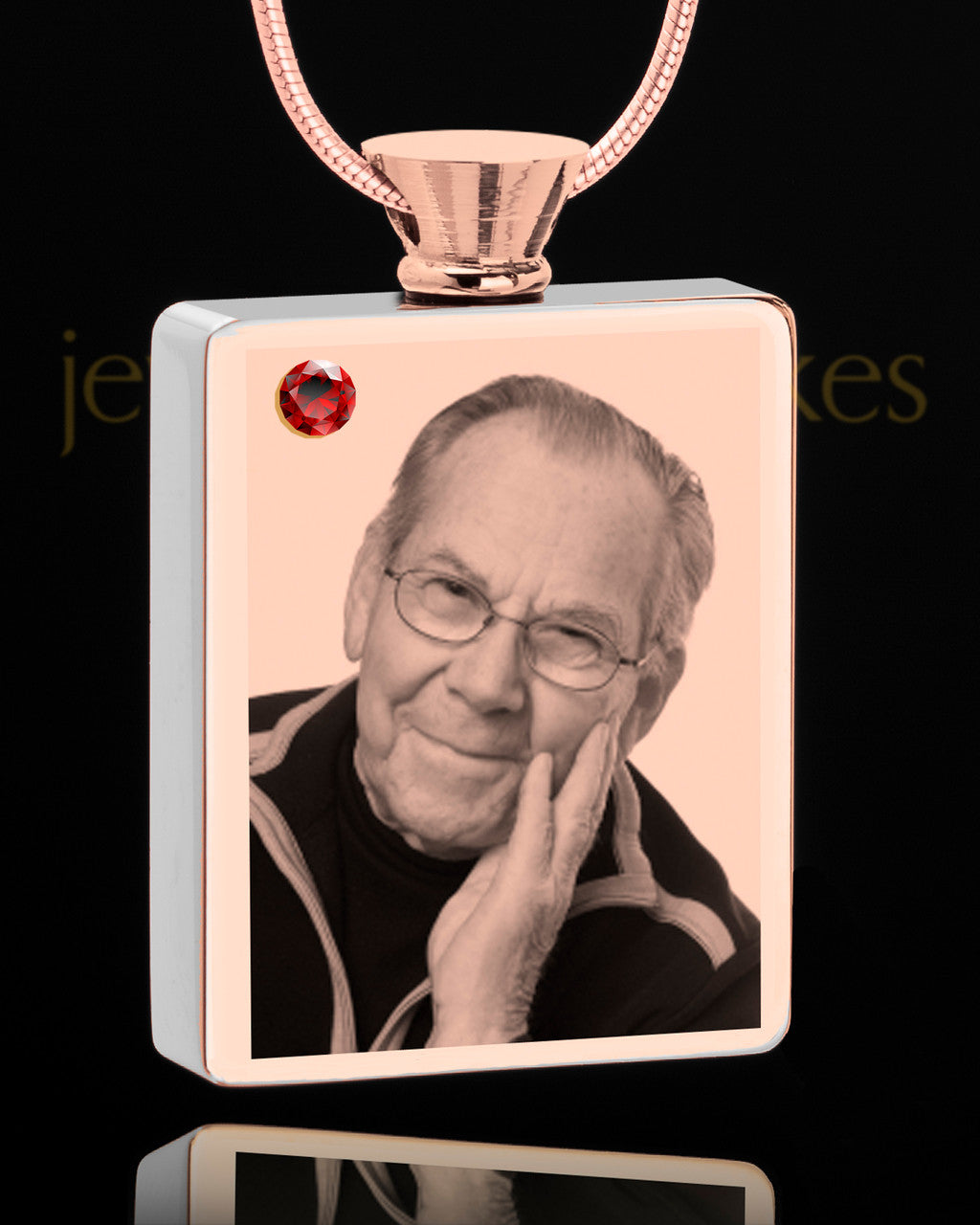 January Rose Gold Plated Photo Engraved Rectangle Cremation Pendant