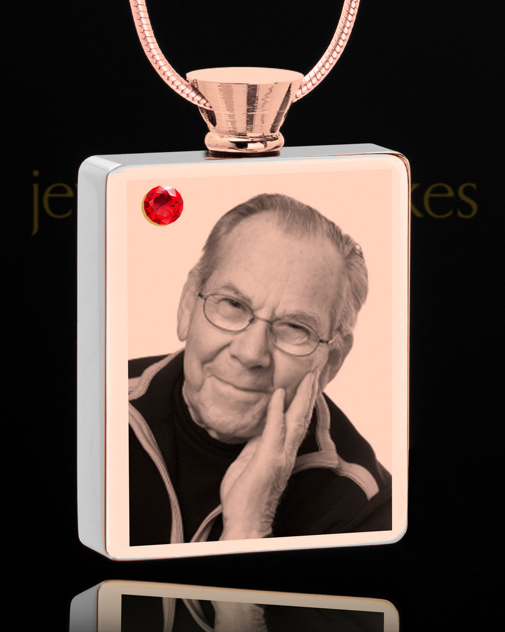 July Rose Gold Plated Photo Engraved Rectangle Cremation Pendant