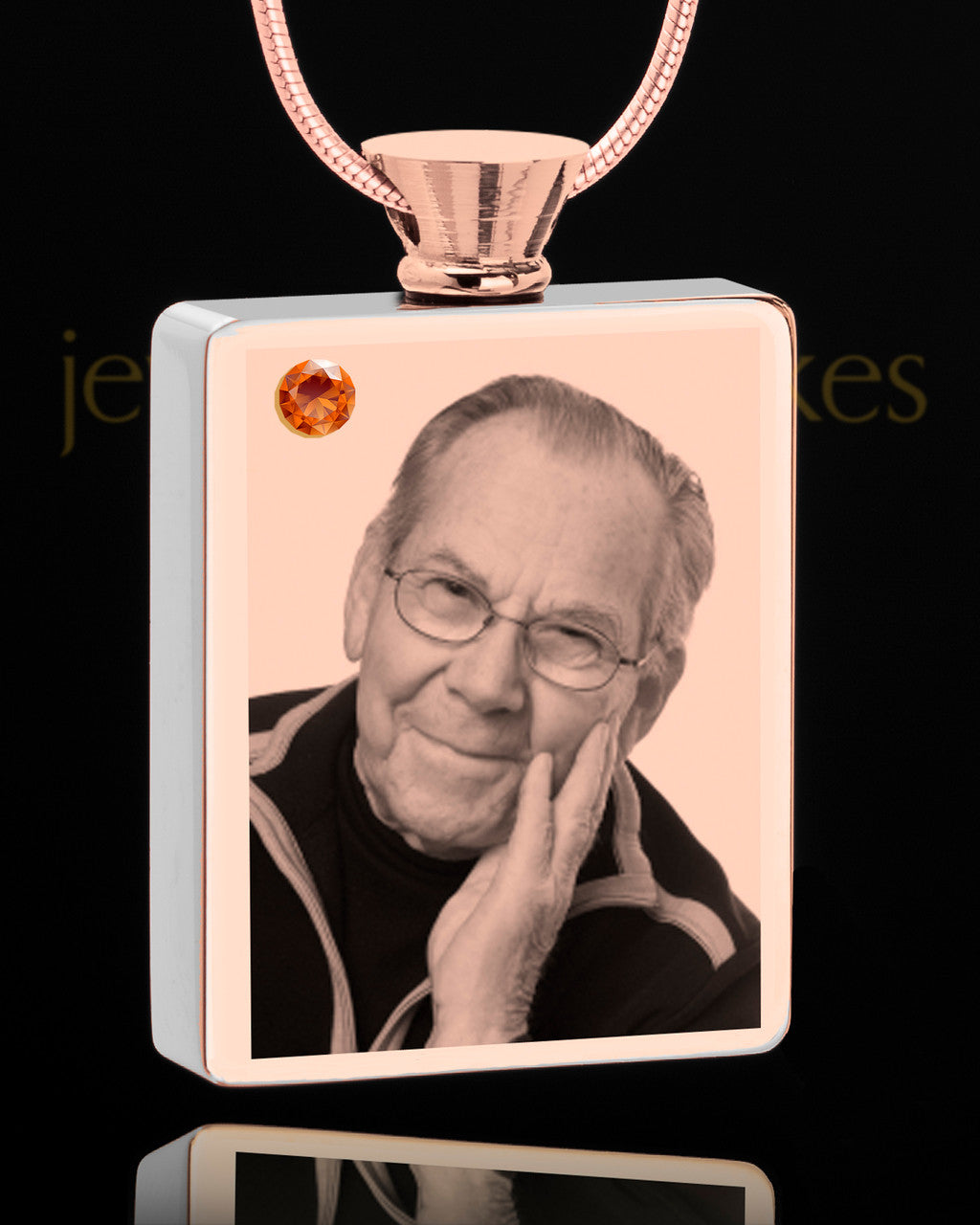 November Rose Gold Plated Photo Engraved Rectangle Cremation Pendant
