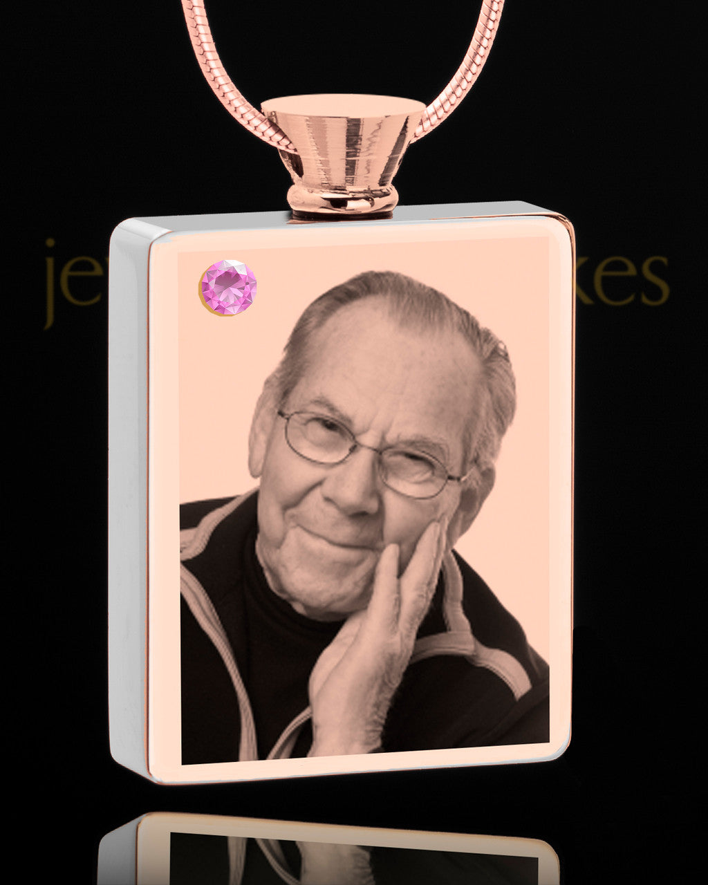 June Rose Gold Plated Photo Engraved Rectangle Cremation Pendant