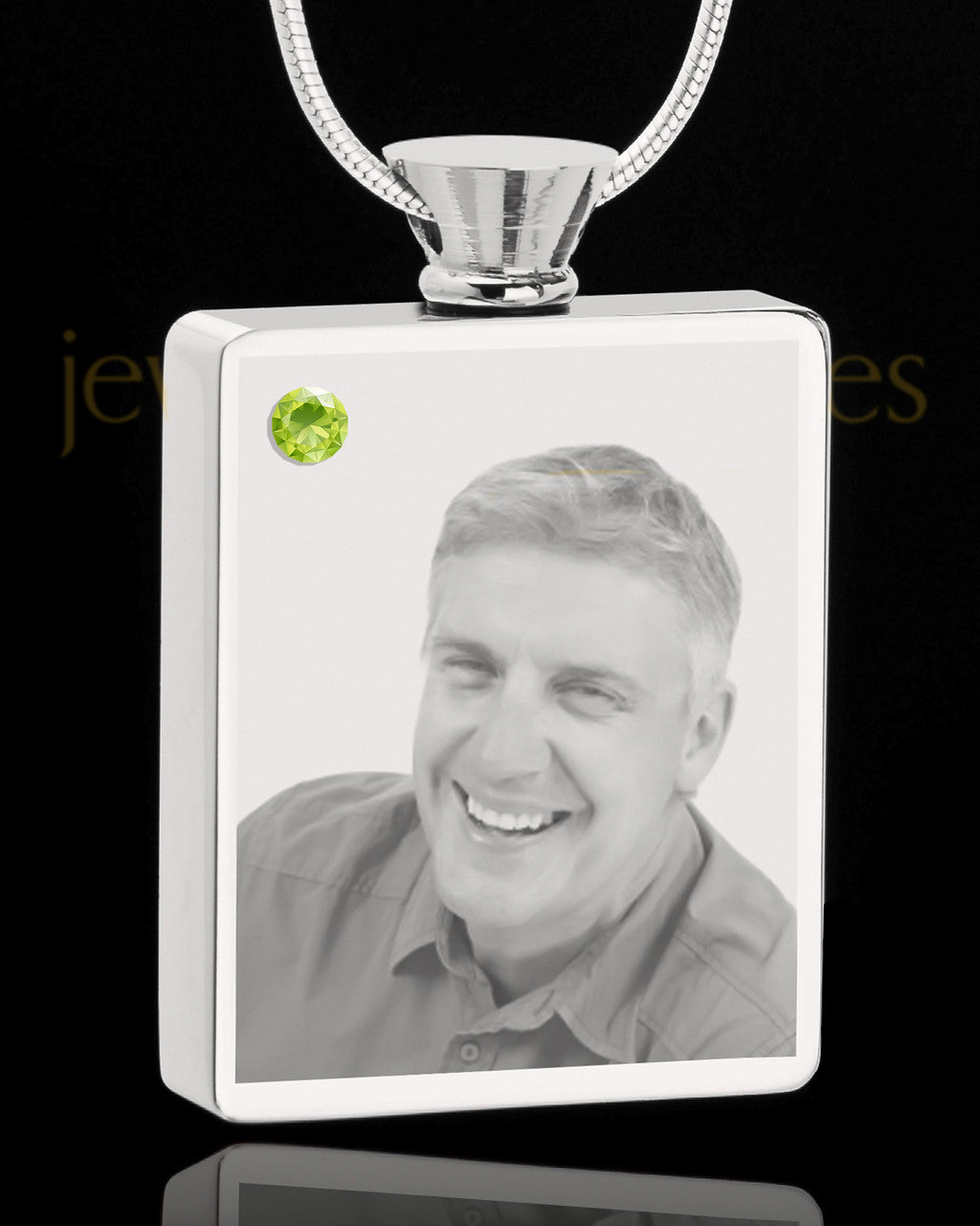 August Stainless Steel Photo Engraved Rectangle Cremation Pendant