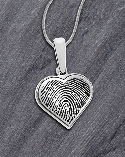 Solid 14k White Gold Heart Thumbprint Pendant
