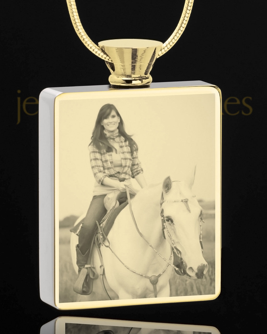 Photo Engraved Stainless Gold Plated Rectangle Pet Cremation Pendant