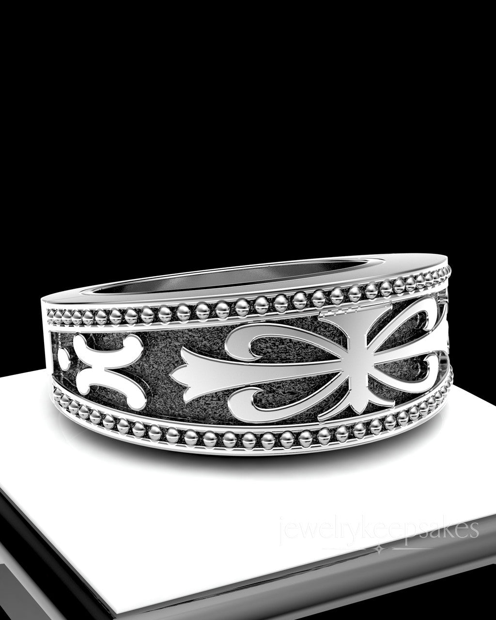 Solid 14k White Gold Men's Baron Permanently Sealed Waterproof Cremation Ring