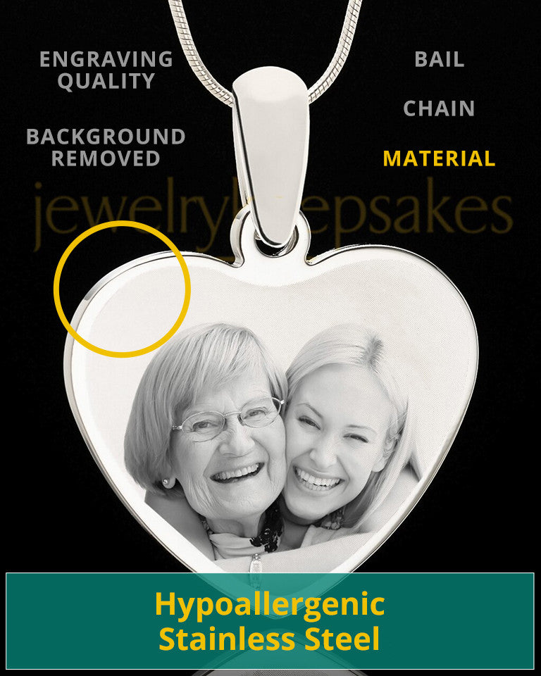 Personalized Engraved Heart Photo Pendant Necklace In Stainless Steel
