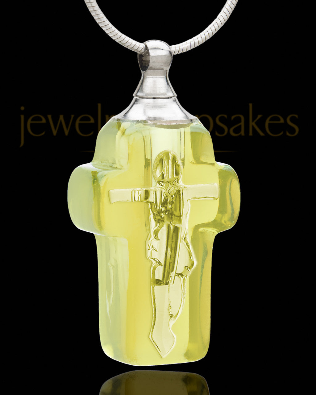 Memorial Necklace Golden Faithful Cross Glass Locket