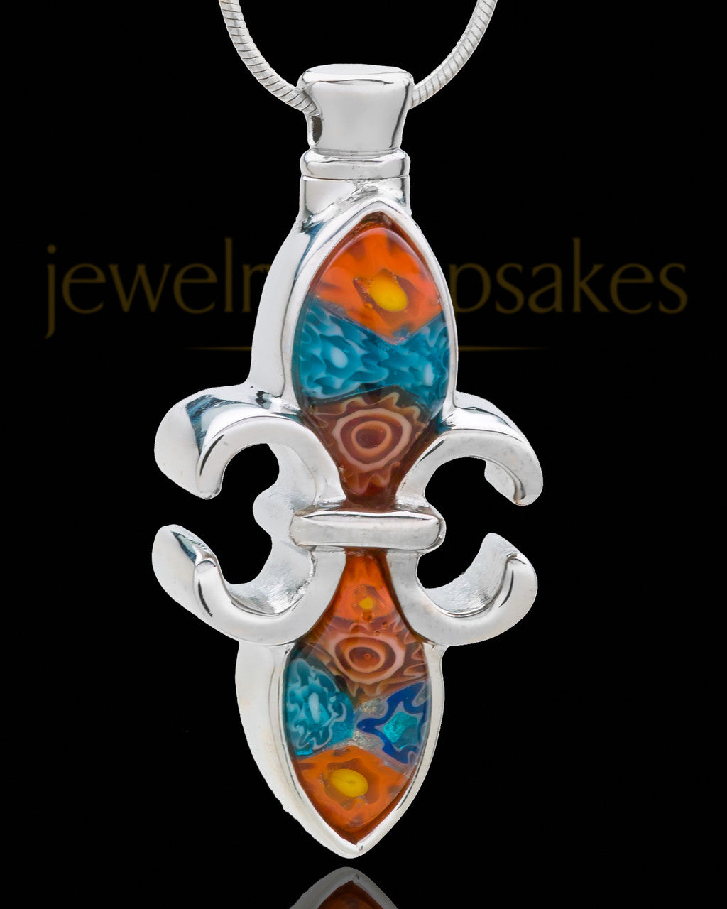 Silver Plated Festive Fleur De Lis Cremation Urn Pendant