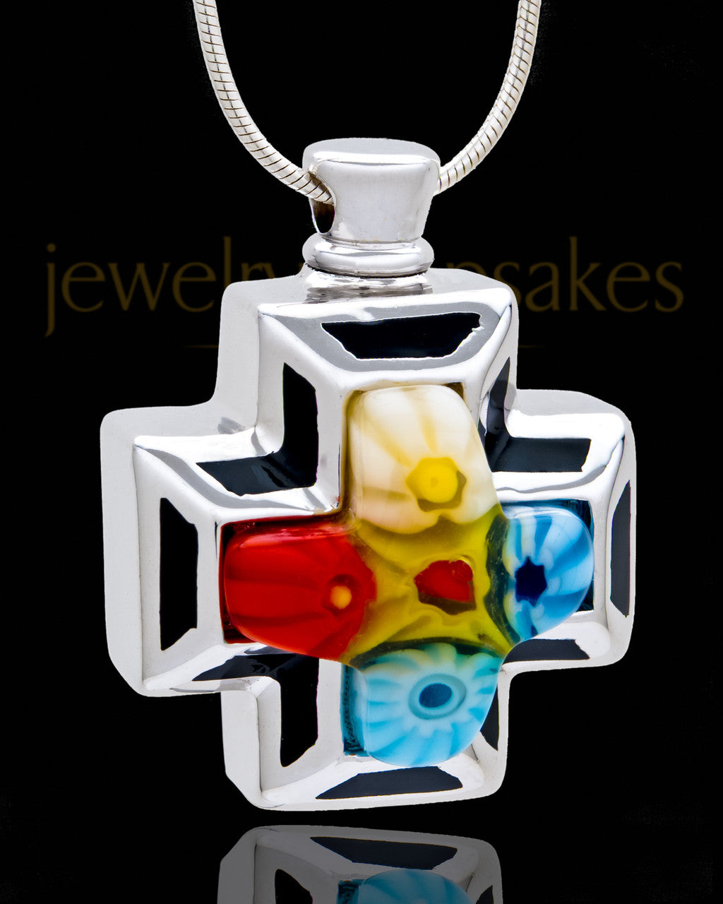 Silver Plated Thoughtful Cross in White Cremation Urn Pendant