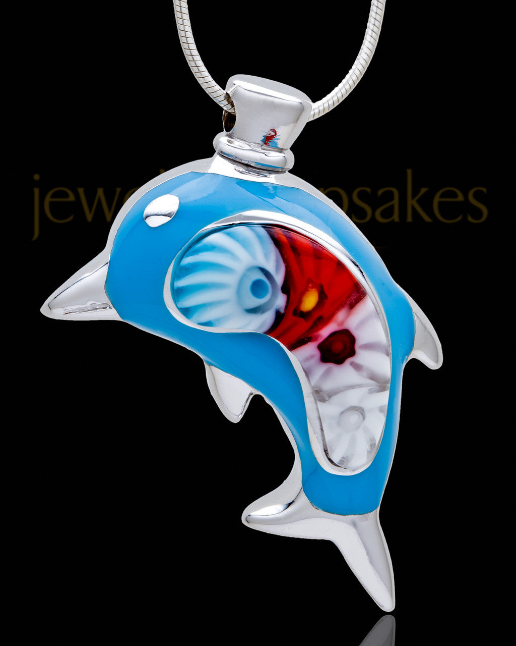 Silver Plated Blue Diving Dolphin Cremation Urn Pendant