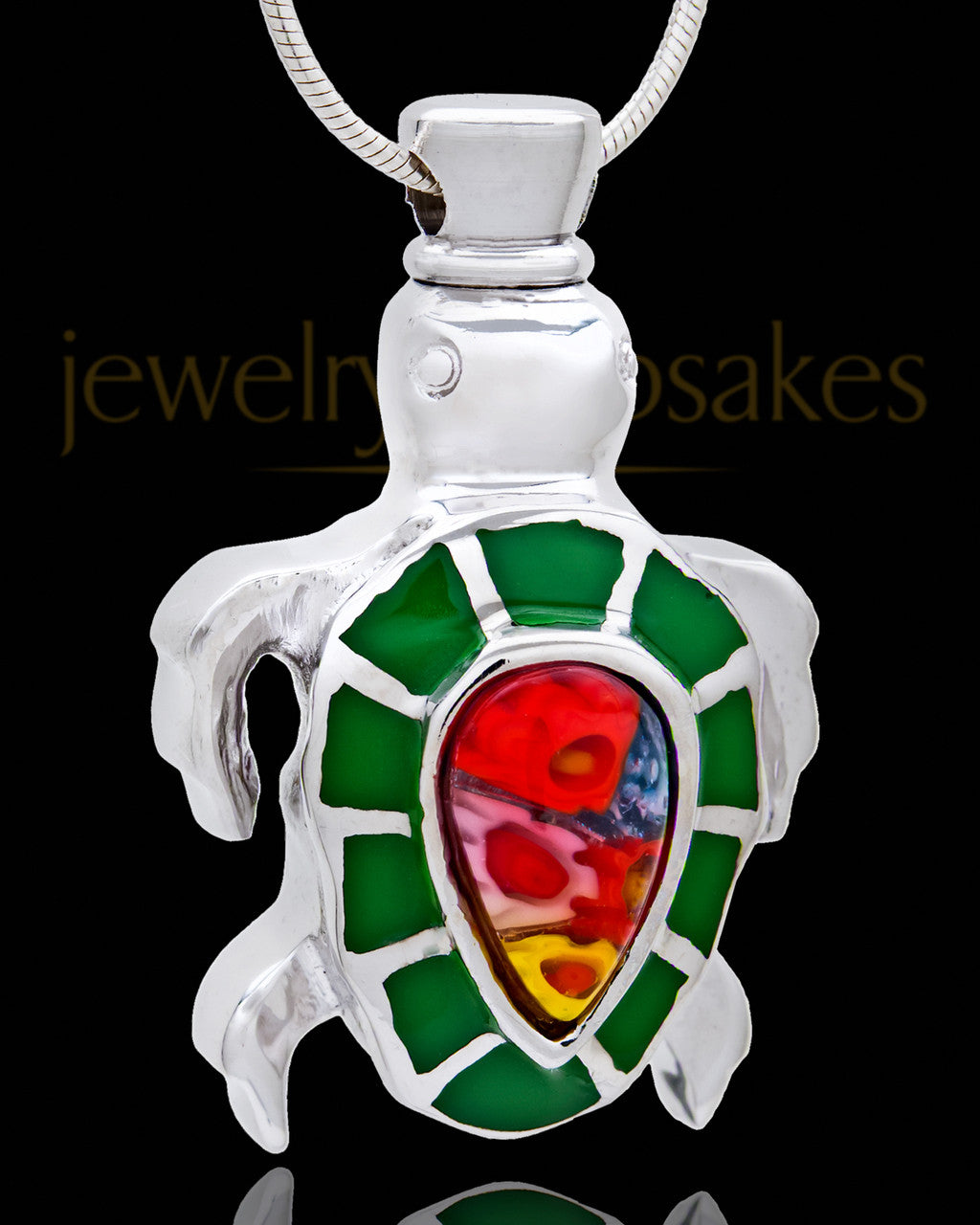 Silver Plated Dark Green Fiesta Turtle Cremation Urn Pendant