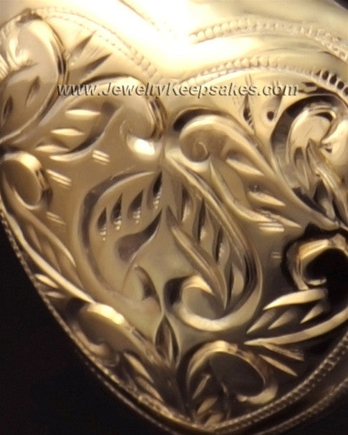 Memorial Locket Etched Heart 14k Gold
