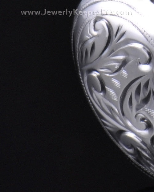 Memorial Locket Etched Heart - Sterling Silver
