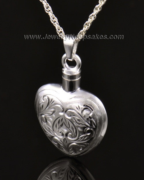 Memorial Locket Etched Heart 14k White Gold