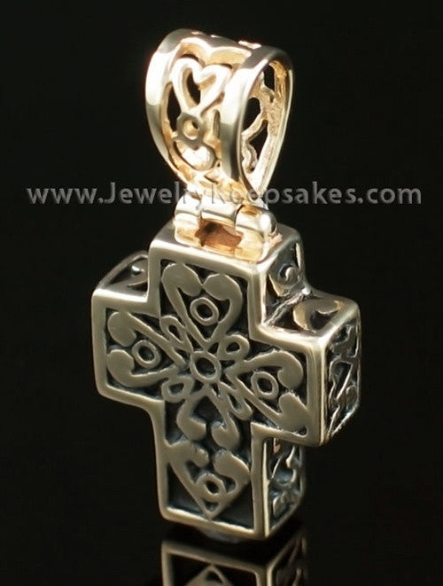 Cremation Pendant Filigree Cross - 14K Gold