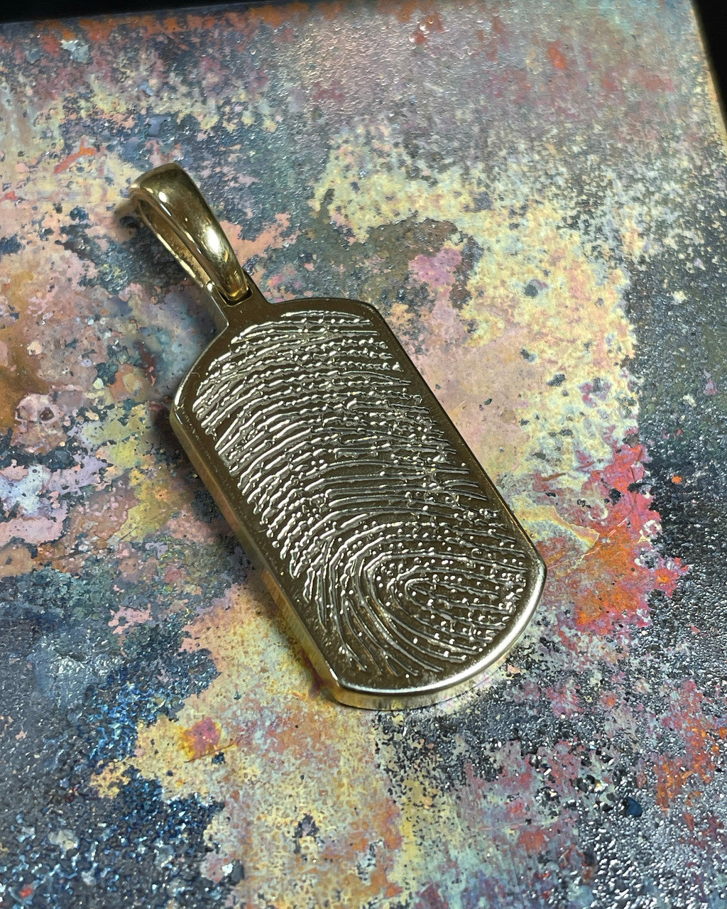 Gold Plated Dog Tag Thumbprint Sterling Silver Pendant